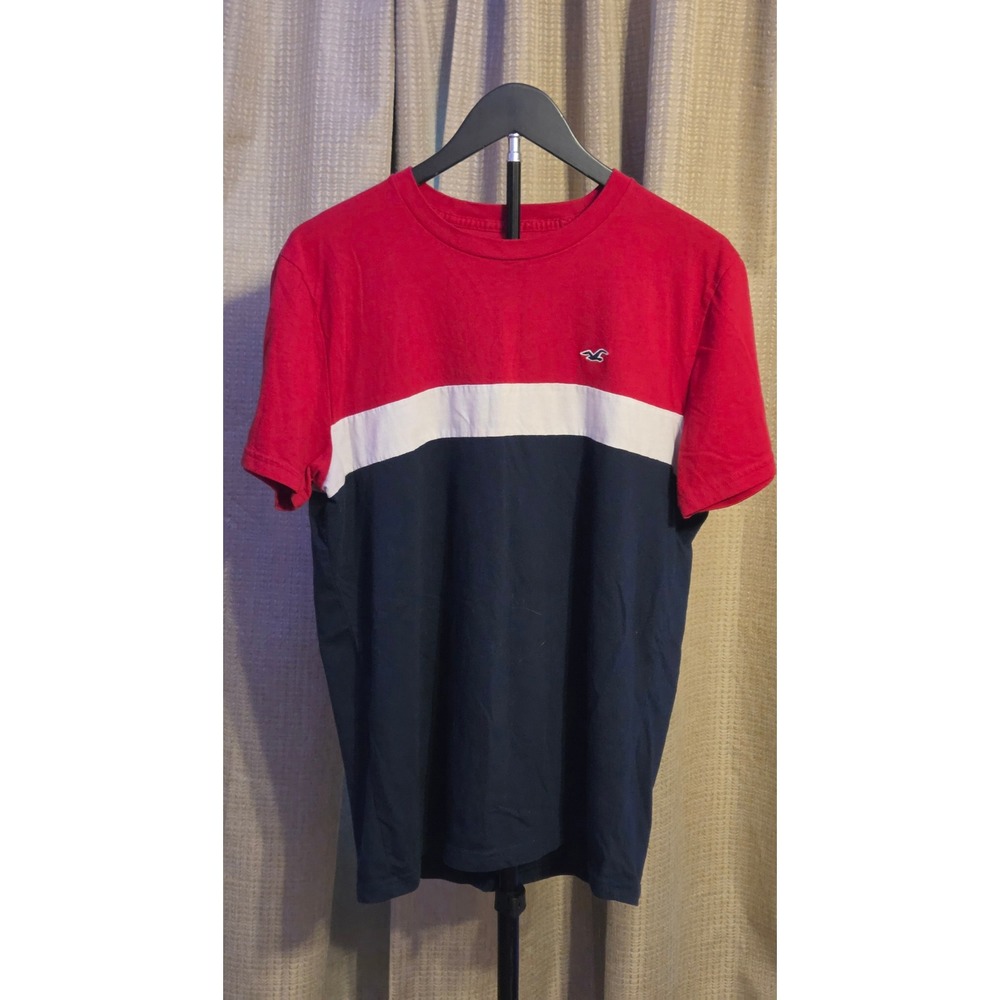 Hollister Red White Blue Colorblock Crewneck T-Shirt Men's Size Large - Picture 1 of 6